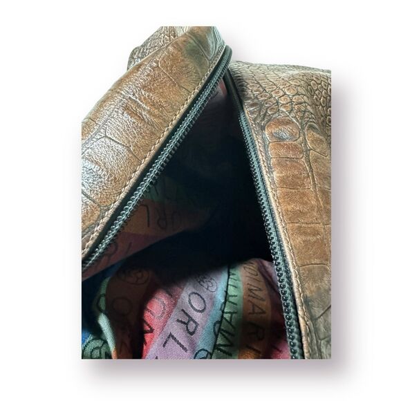 Marino Orlandi Leather Bucket Bag Croc Embossed‎ Leather Dual Sling Tote Vintage - Picture 9 of 10